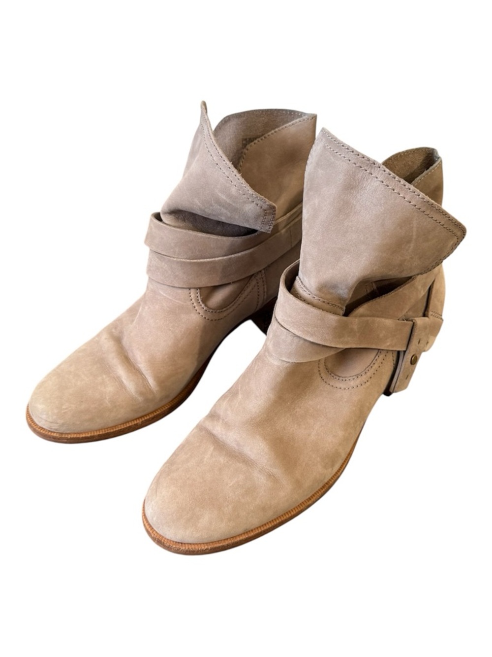 UGG Elora Suede Ankle Boots Women’s Size 10 Beige Buckle Strap